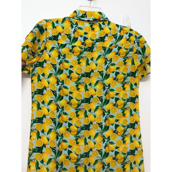 Alice + Olivia Jem Mini Shirt Dress Lemon Squeeze Print Floral Fruit Blue S - Picture 12 of 16